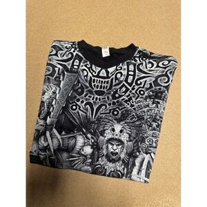 OAXACA MEXICO Aztec Warrior Graphic T Shirt Men Black All Over Print